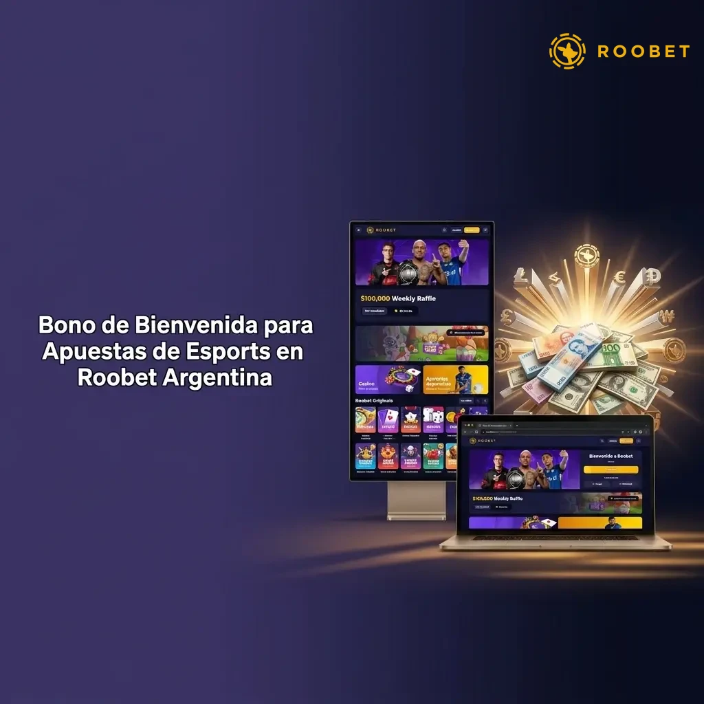 Bono de bienvenida Roobet Argentina: reembolso del 20% hasta 200 USD por día en apuestas de esports.